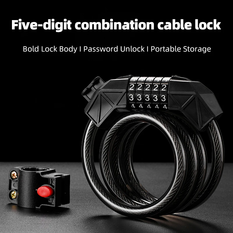 

Bicycle Locks Anti-Theft 5 Digit Password Lock Lengthened Cable Motorcycle Electric Scooter Bike Safety Theft Protect Padlock