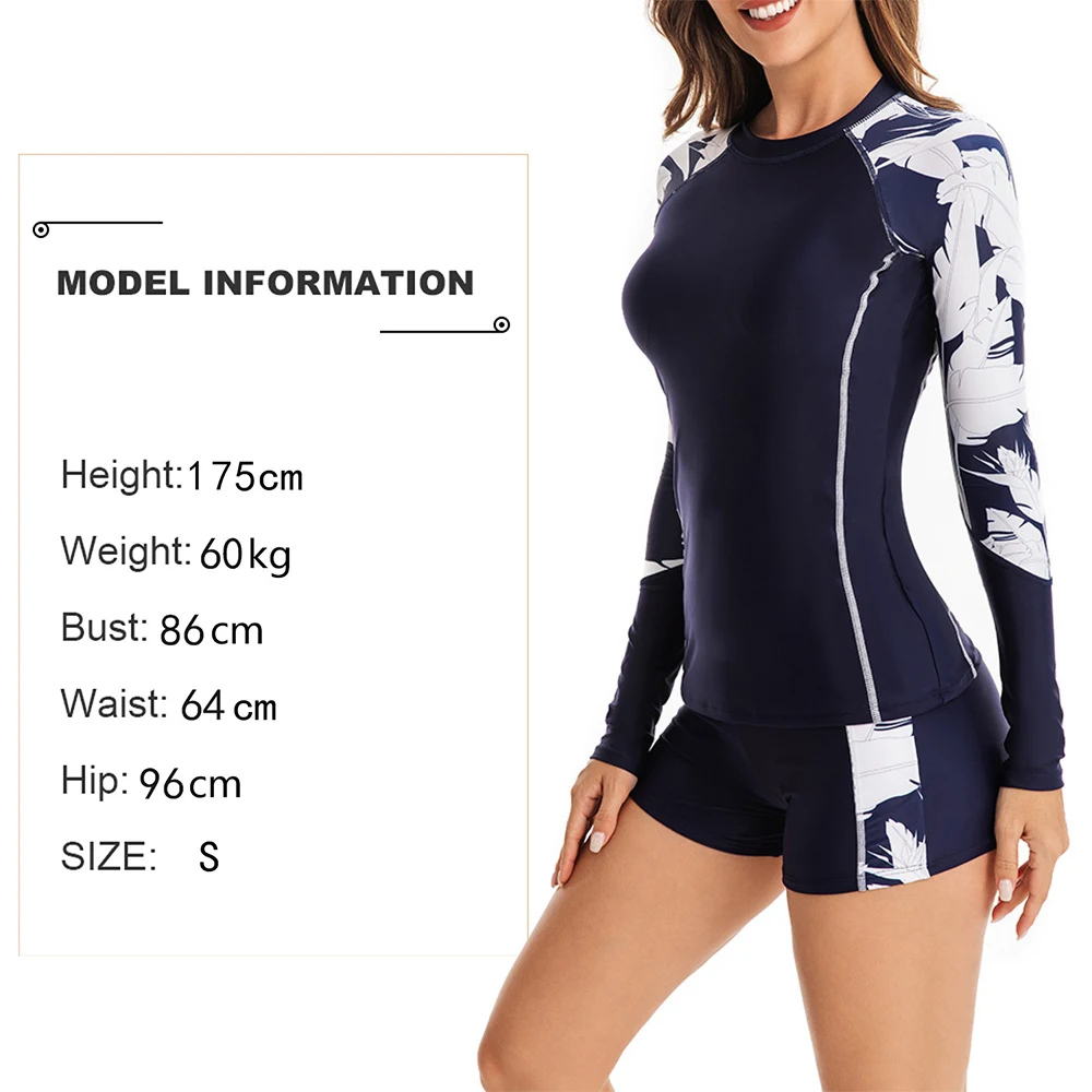 Surfing Tankini Set Swimsuit For Women Split Boxer Long Sleeve Swimwear Pullover Ladies Swim Two-Piece Suits Female Sportswear