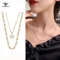 xiaoboacc glold plated diamond necklace for women fashion double layer star pendant chain necklaces jewelry