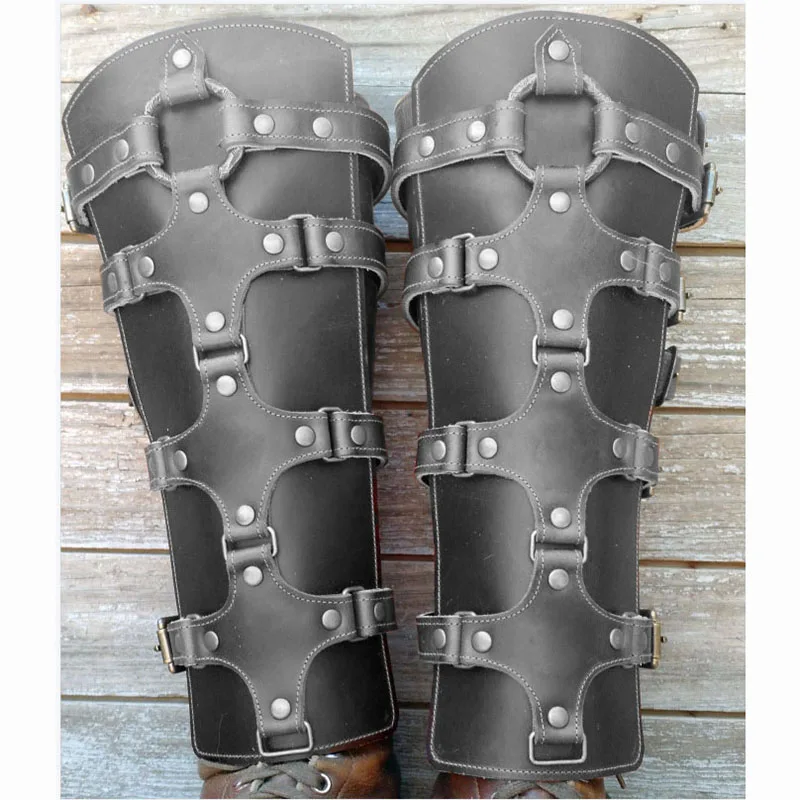 

Medieval Steampunk Gaiters Boots Shoes Cover PU Leather Leg Armor Larp Viking Warrior Knight Costume Puttees Greaves For Cosplay