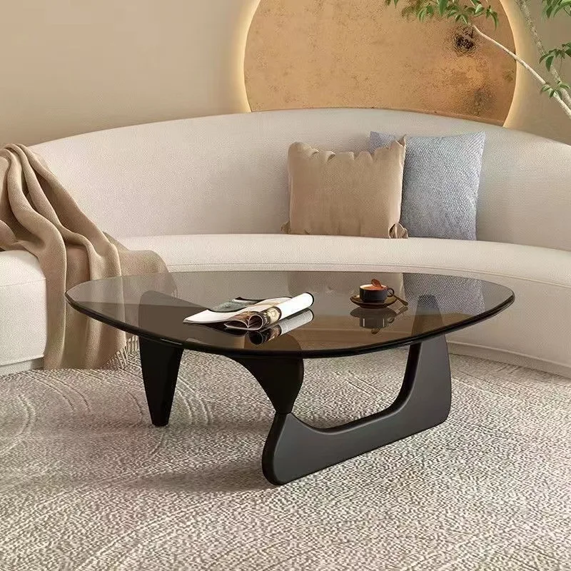 

Nordic Tempered Glass Tea Table Home Living Room Side Solid Wood Leg Coffee Simple Balcony Tatami Corner