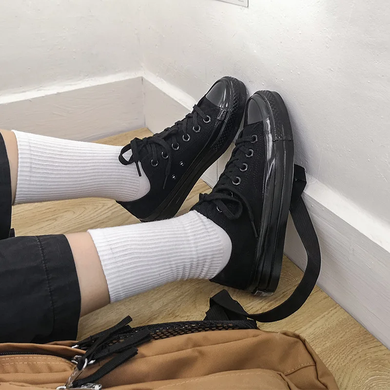 All black canvas shoes work shoes fashion versatile trend board women's casual shoes men's sneakers