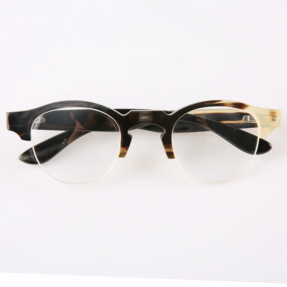 

New Handmade Half Frame Spectacles Eyewear Retro Classic Natural Horn Prescription Glasses Frame Men Reading Eyeglass Frames