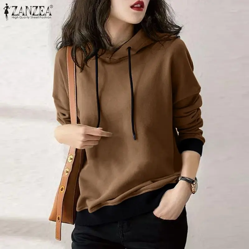 

Женская Повседневная Свободная Толстовка Оверсайз ZANZEA, осенняя элегантная рубашка с капюшоном, модная мешковатая Толстовка с длинным рука...