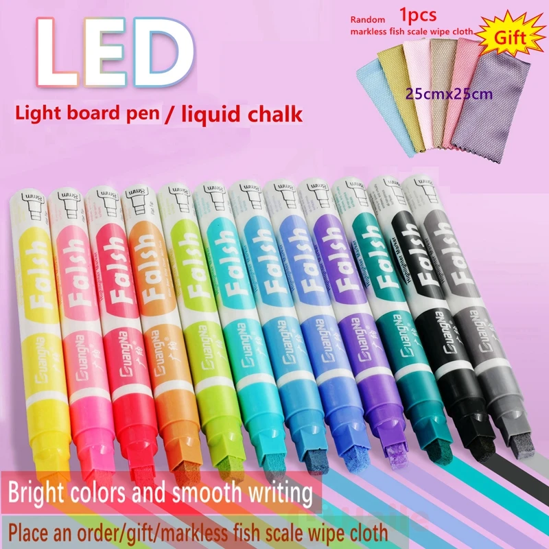 

Haile 12pc LED Electronic Screen Highlighter Pen Advertisement Pen Erasable Whiteboard Pen Liquid Chalk Marker Pens Stationery