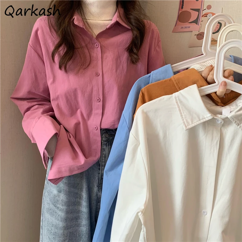

4 Colors Shirts Women Loose Teens Simple Gentle Basic Chic All-match Spring New Camisas Mujer OL Korean Style Casual Vacation BF