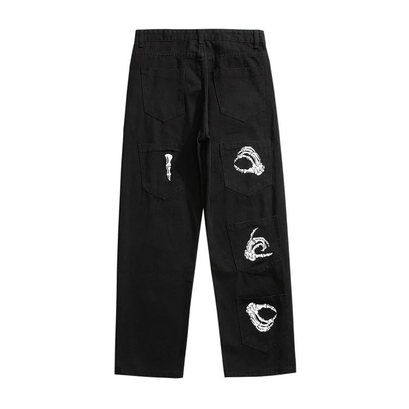 Y2k Emo Mens Black Harajuku Streetwear Alt Jeans Straight Fairy Grunge Wide Leg Pants Denim Trousers High Waist Oversize Clothes