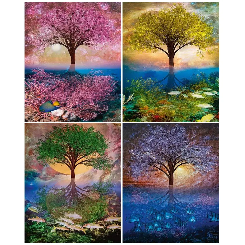 

GATYZTORY Coloring By Number Tree Kits For Adults Handpainted DIY Frame Oil Painting By Number Scenery Home Decoration Gift