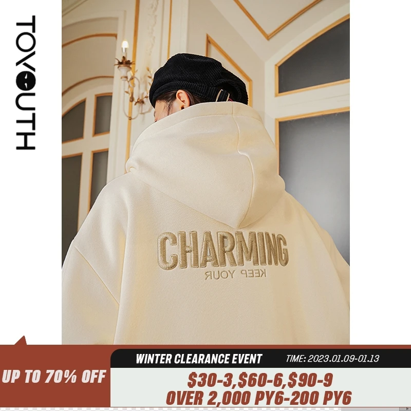 

Toyouth Women Coats with Hat 2021 Winter Loose Letter Embroidery Print Warm Double Sided Casual Chic Outwear