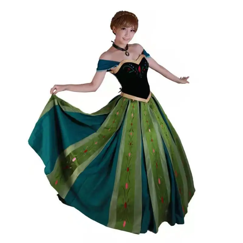 

Green Adult Princess Skirt Performance Dress Movie Ice Cosplay Dress Princess Cosplay Costume Suit Necklace For Halloween Game