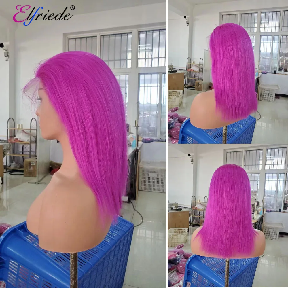 Elfriede Орхидея фиолетовые короткие Боб парики на сетке спереди человеческие