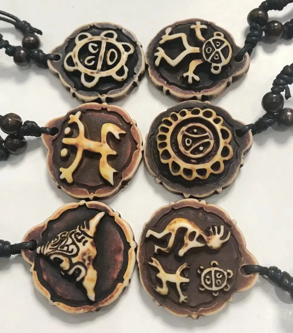 

12 pcs tibet style necklace cool men's biker pendant mixed amulet totem round jewelry