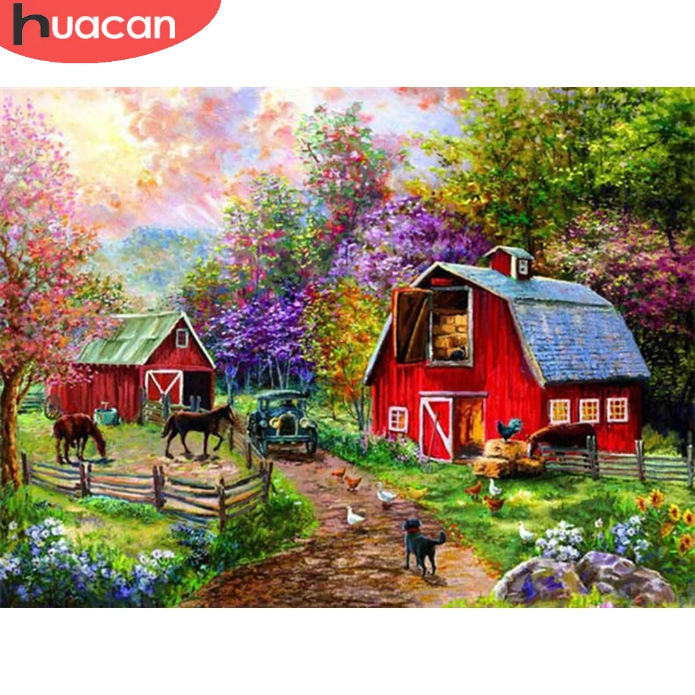 

HUACAN Diamond Painting Full Square New Arrival Farm Diamond Embroidery Landscape Diamond Mosaic Cross Stitch Wall Art