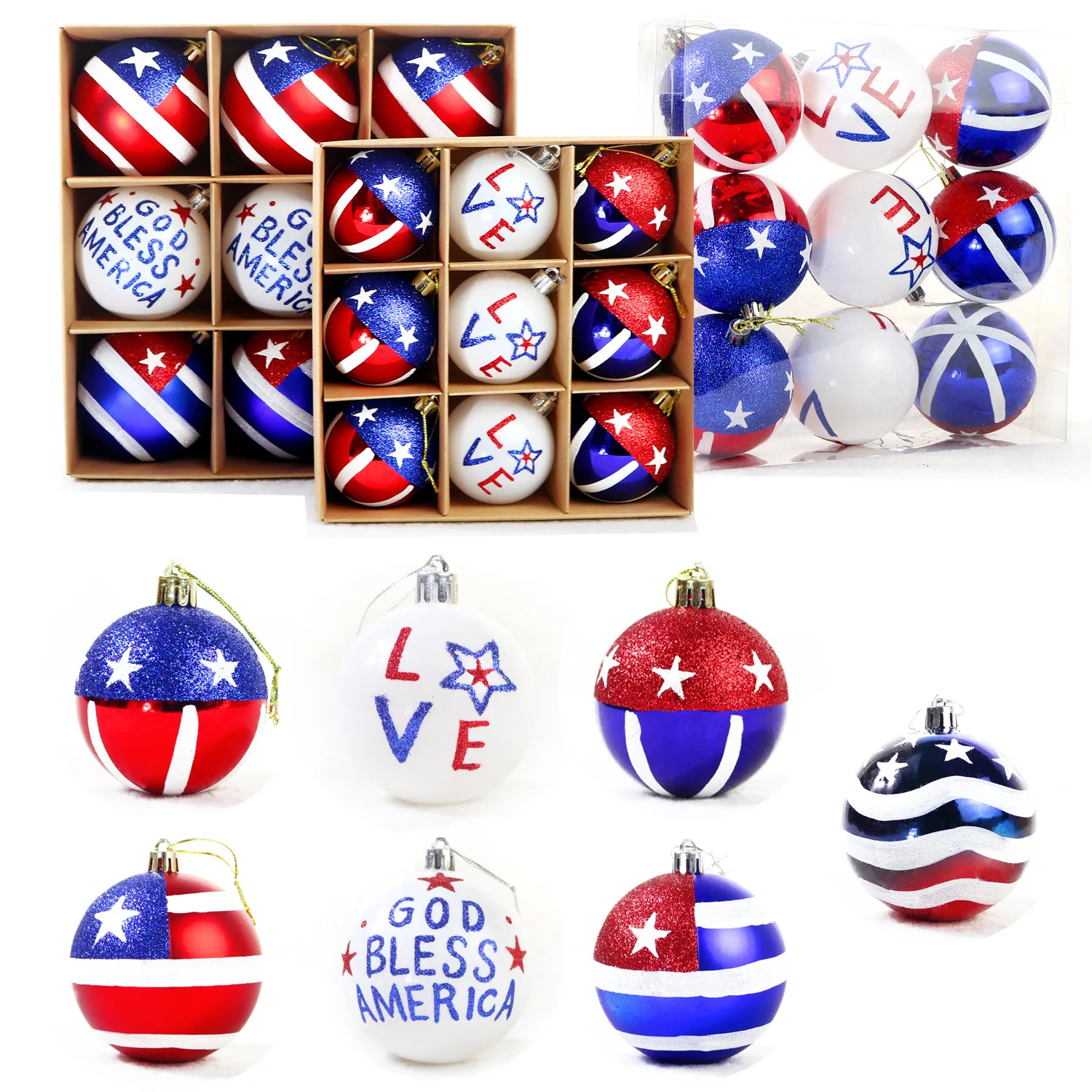 

American Independence Day Christmas Decoration Ball Ornament 6cm/8cm Stars And Stripes Painted Ball Parties Festival Supplies