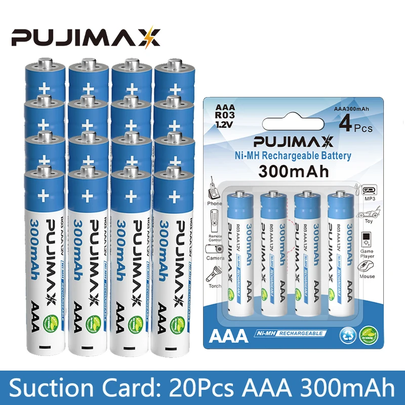 

Никель-металлогидридный аккумулятор PUJIMAX, 20 шт., AAA, 300 мАч, 1,2 в, перезаряжаемая батарея для фонарика, пульта дистанционного управления, элект...