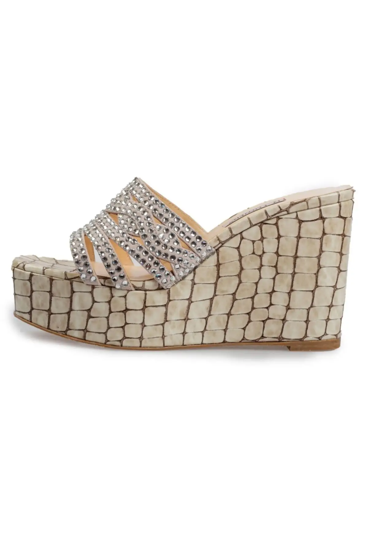 

Beige crochet stone padding heel slippers