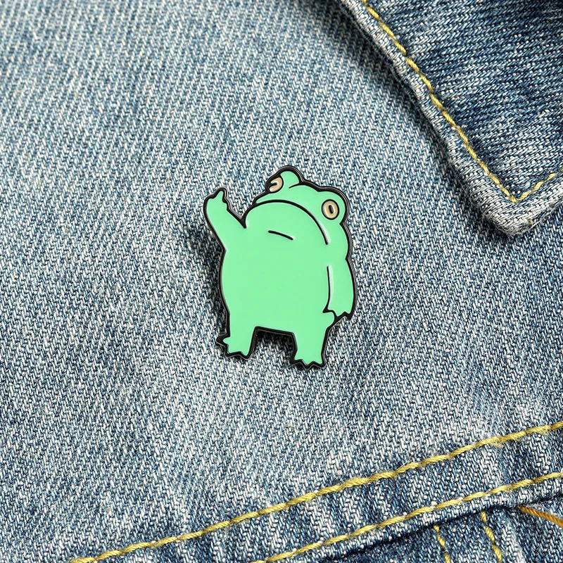 1PC Cute Funny Vertical Middle Finger Frog Alloy Brooch Creative Cartoon Animal Badge Personality All-match Clothing Accessories