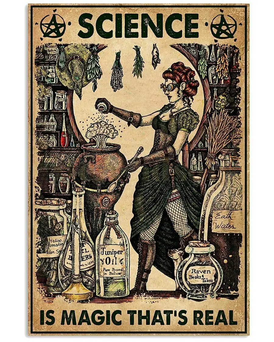 

Eeypy Science Is Magic Witch Vintage Metal Tin Signs Iron Painting Plaque Wall Decor Bar Pub Man Cave Cat Club Novelty Funny Bat