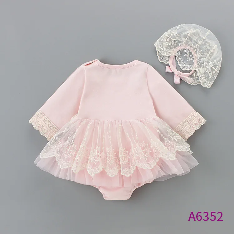 Children's clothing 2022 autumn new baby onesie sweet princess fan baby lace romper