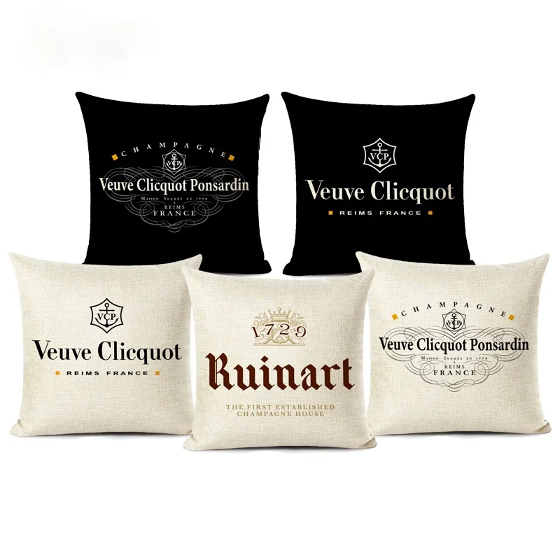 

High-end Custom Linen Pillow Case Black and White Style Champagne HD Printed Pillow Cover Hotel Home Sofa Cushion Cover Cojines