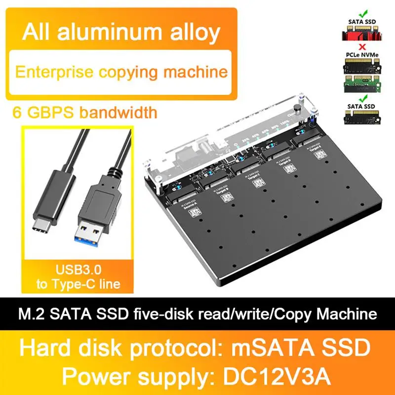 

Чехол для твердотельного накопителя 5 Bay M2 SATA Корпус для жесткого диска офлайн клон 6 Гбит/с NGFF SATA SSD жесткий диск ридер для 2230 2242 2260 2280