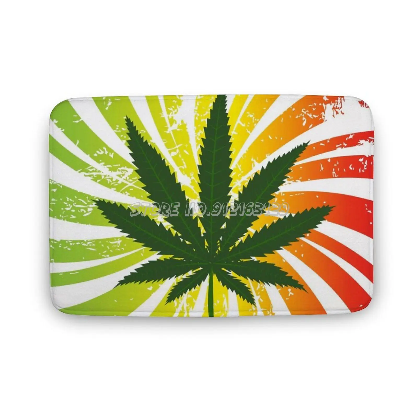 

Jamaican Art With Pot Leaf Centered And Swirled Colorful Background Floor Mat Doormat Washable Non-slip Rugs Waterproof Carpet J