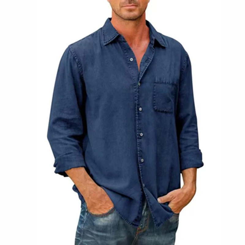 

Men Casual Single Breasted Button Shirts 2022 Spring Turn-down Collar Male Tops Autumn Long Sleeve Solid Streetwear T-Shirt Coat