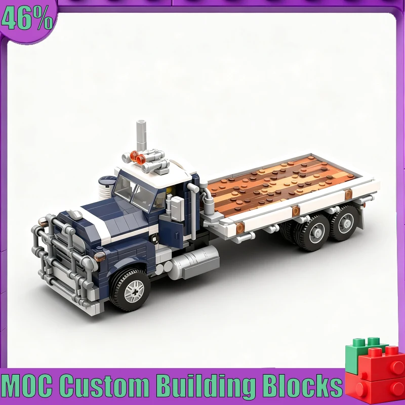 Фото Набор для сборки MOC: Грузовик-платформа Mack, 650 деталей, техническая модель, конструктор, развивающая игрушка, коллекционный транспорт, подарок для демонстрации №1