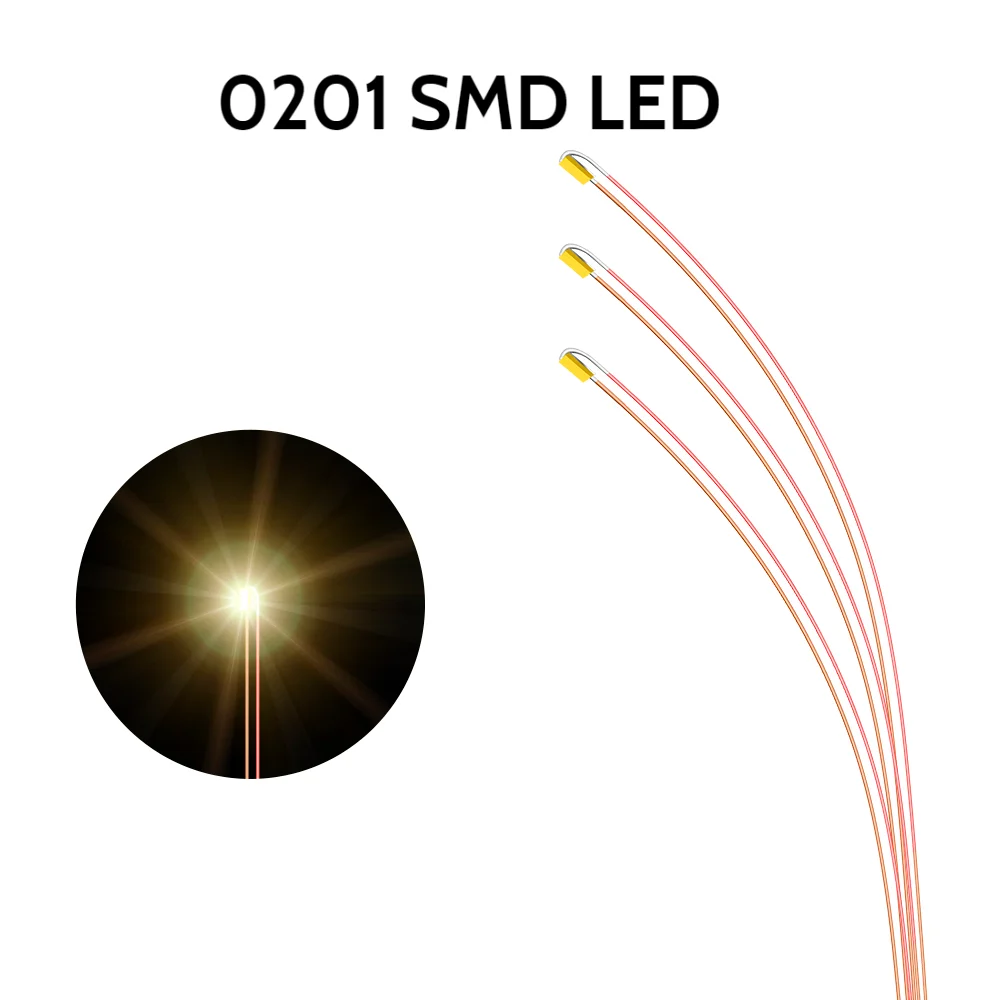 

100pcs 0201 Led Lamp 3V Led 0.1mm Wired SMD Lamp For Building Models Train Toys Lighting System Pre-Soldered Micro Litz