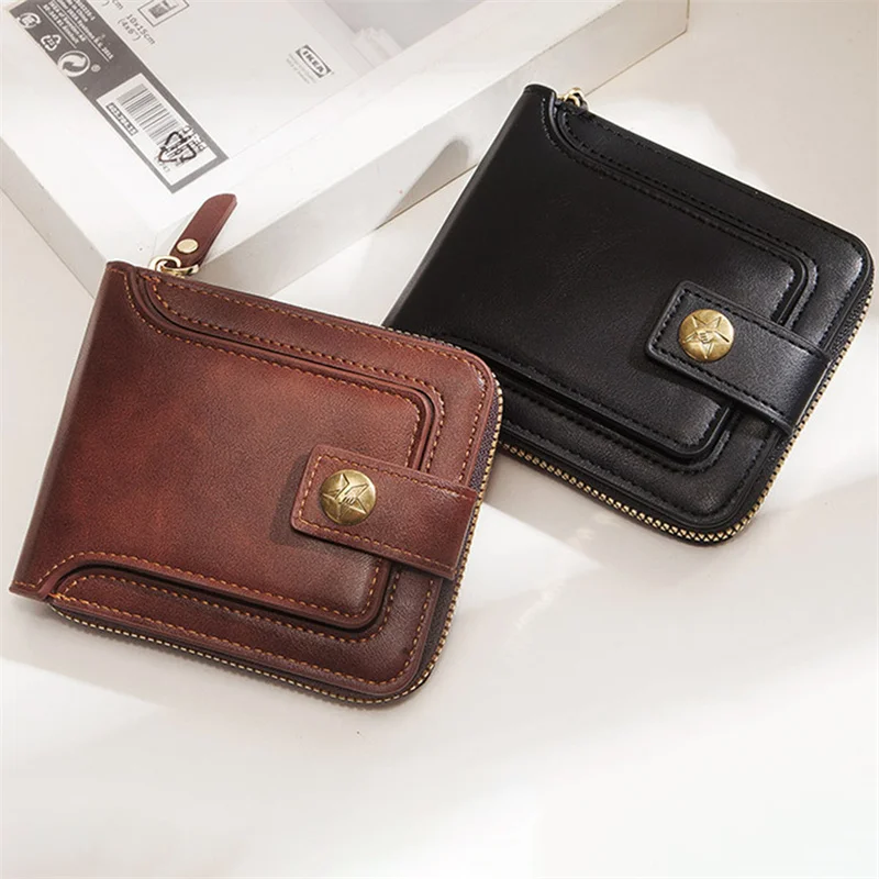 

2023 Vintage Small Men's Wallet Pu Leather Short Purse Men Hasp Zipper Clutch Solid Porte Feuille Hommes Porte Monnaie Homme