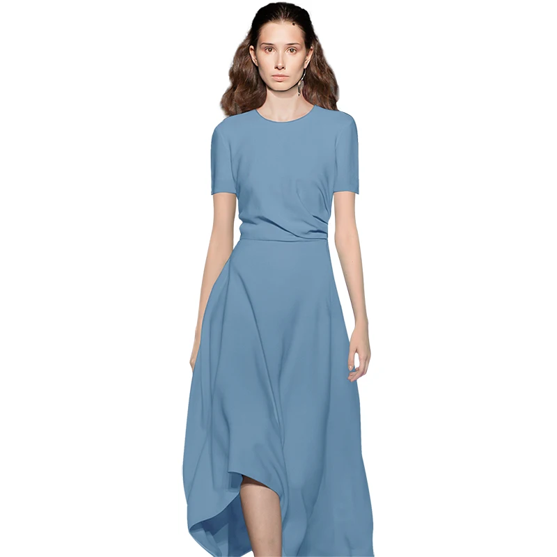 

Celebrity temperament blue dress imperial sister wind in the long dress 2022 summer new Slim short-sleeved A-line dress