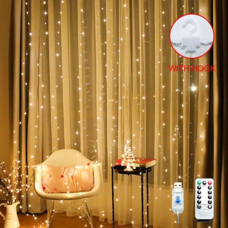 

Curtain Lights 3x1/3x2/3x3 M Fairy Garland on the Window USB Light String Christmas Wedding Party Festoon Home Decoration