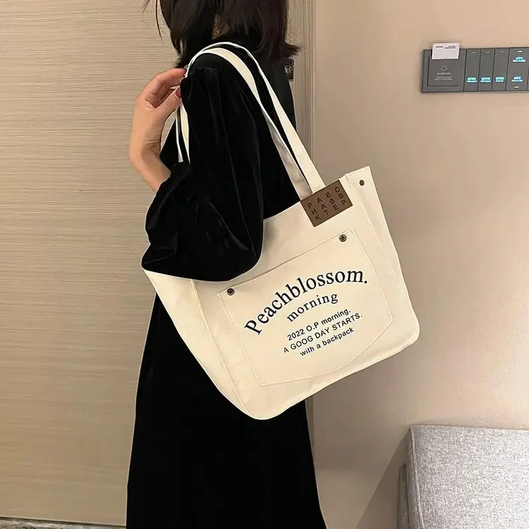 

Women Canvas Tote Bag Solid Color Designer Ladies Casual Handbag Shoulder Bag Large Capacity Cotton Reusable Shopping Beach Bag