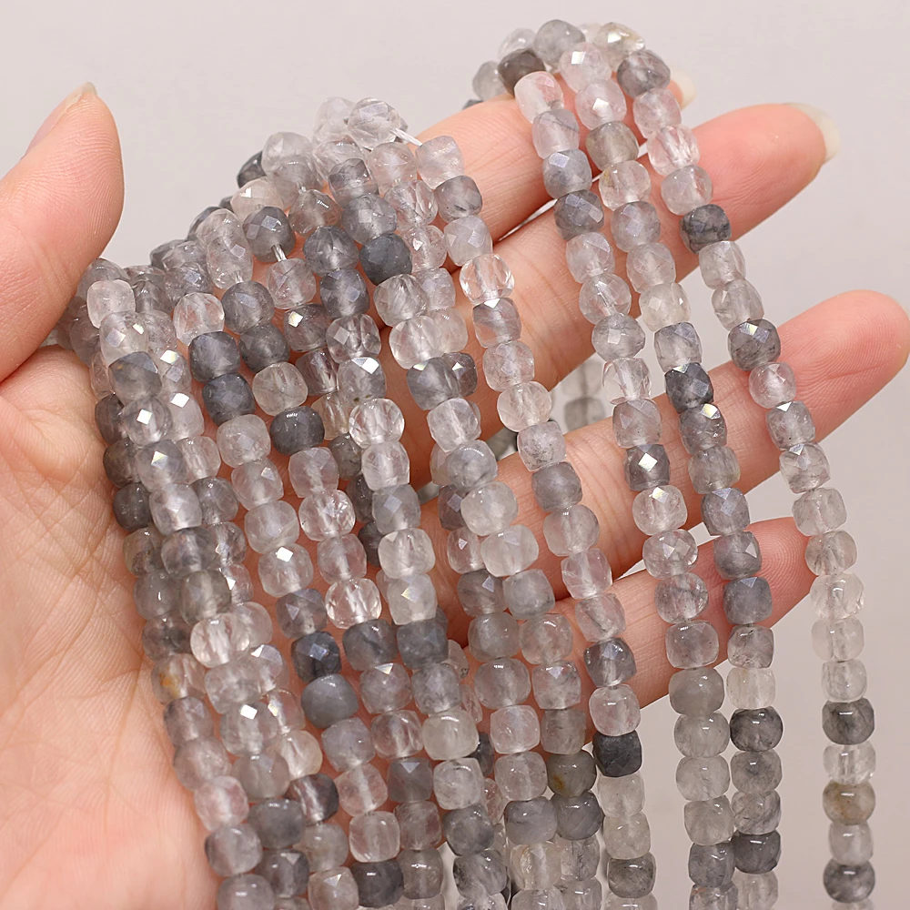 

Natural Stone Beads Grey Agate Faceted Loose Spacer Square Beads For Jewelry Making DIY Women Bracelet 5mm Strands