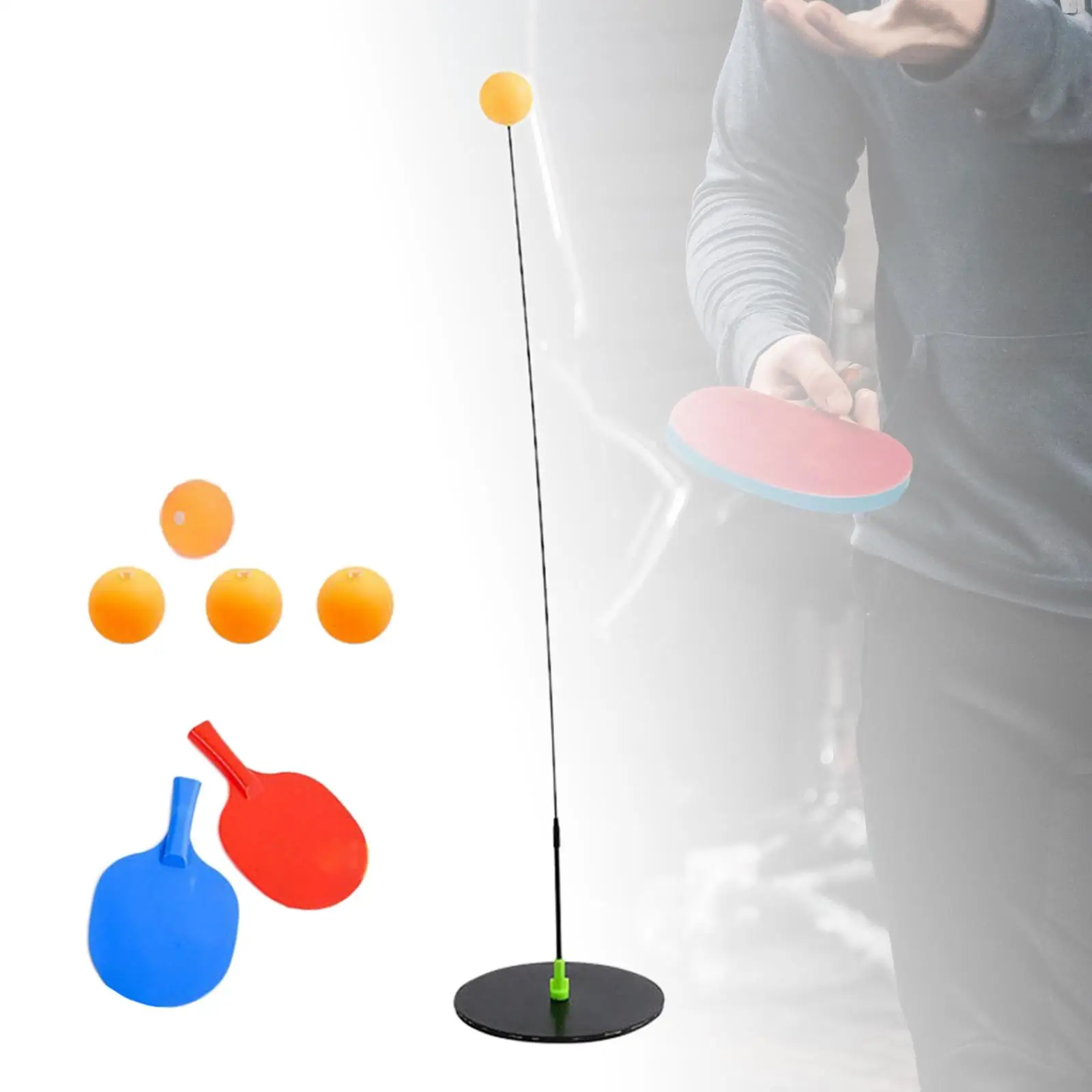 

Table Tennis Trainer Set Ping Pong Paddles and Balls Set Training Metal Base
