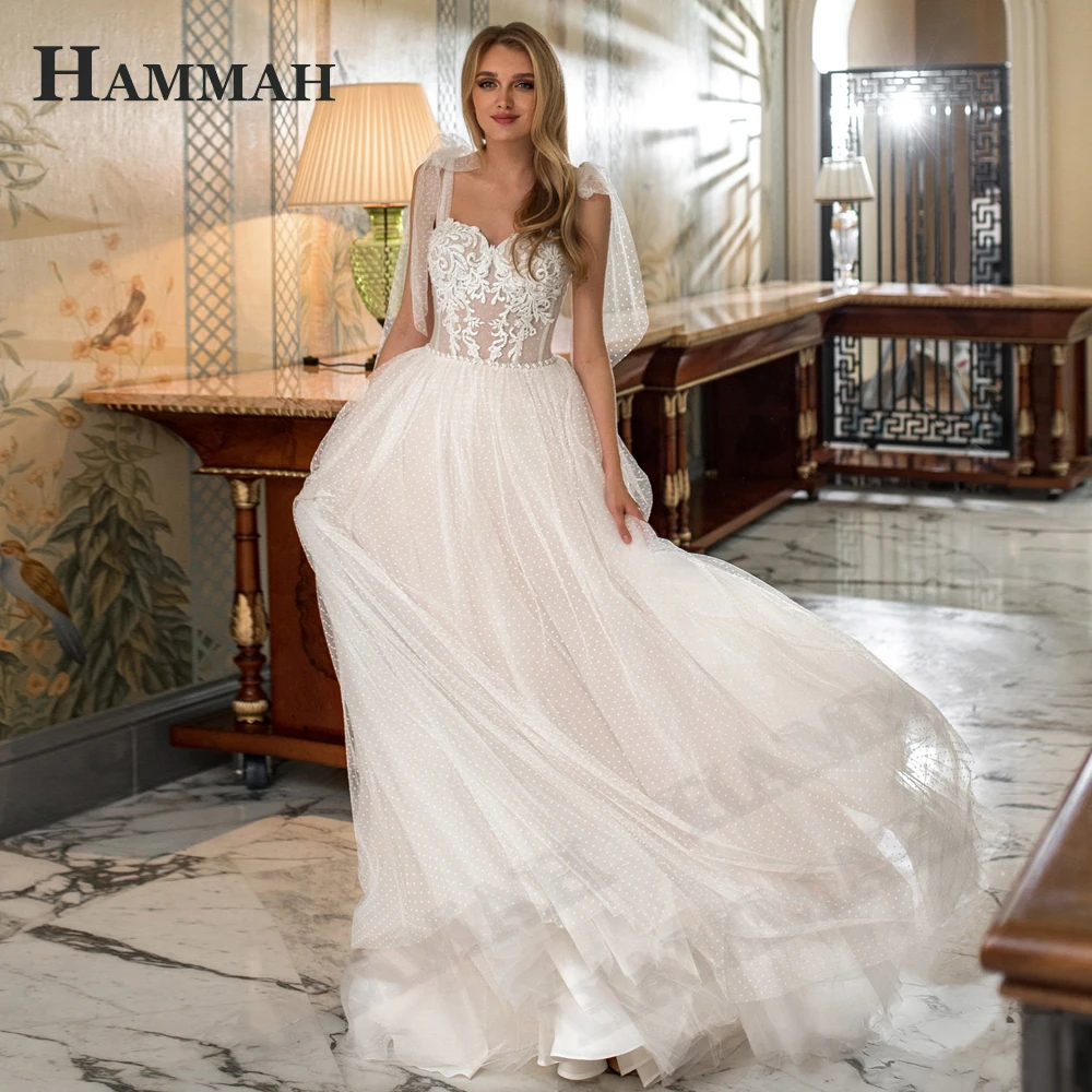 

HAMMAH Princess Wedding Dress 2022 Mariages Sweetheart Appliques Illusion Vestido De Casamento Court Train Lacing Up Sleeveless