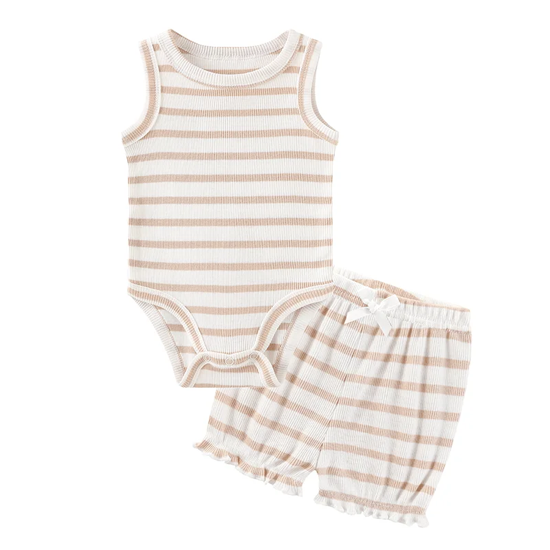 Полосатые милые комплекты одежды для маленьких девочек хлопковые боди