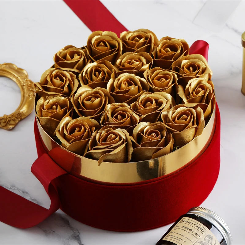 

Golden gift flannel soap flower box never fade golden roses for wedding anniversary valentine's day surprise mother's day