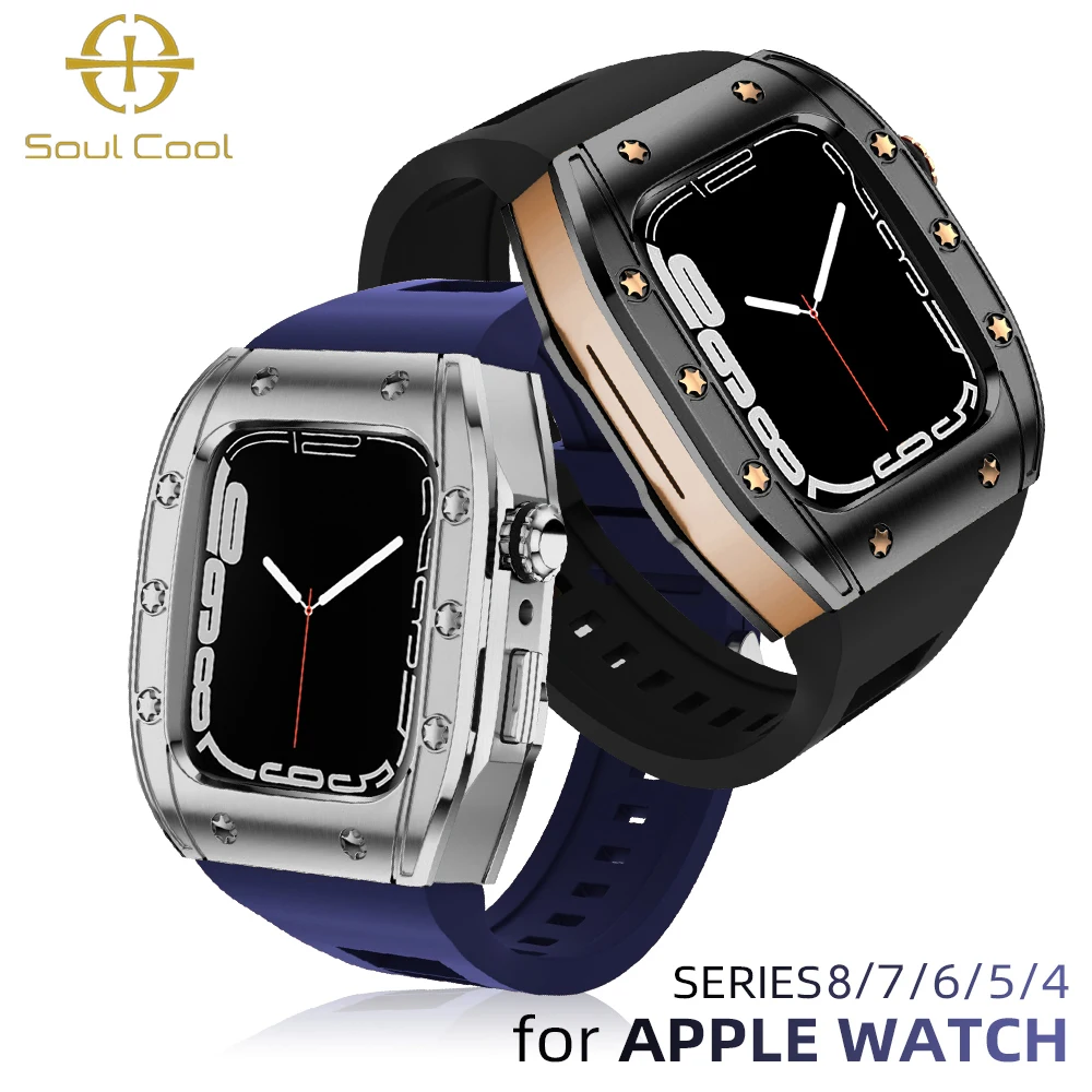 

Luxury Metal Case For Apple Watch 8 Series 44mm 45mm Strap Accessories Diy Mod Modification Kit Cover For iWatch 7 6 SE 5 4