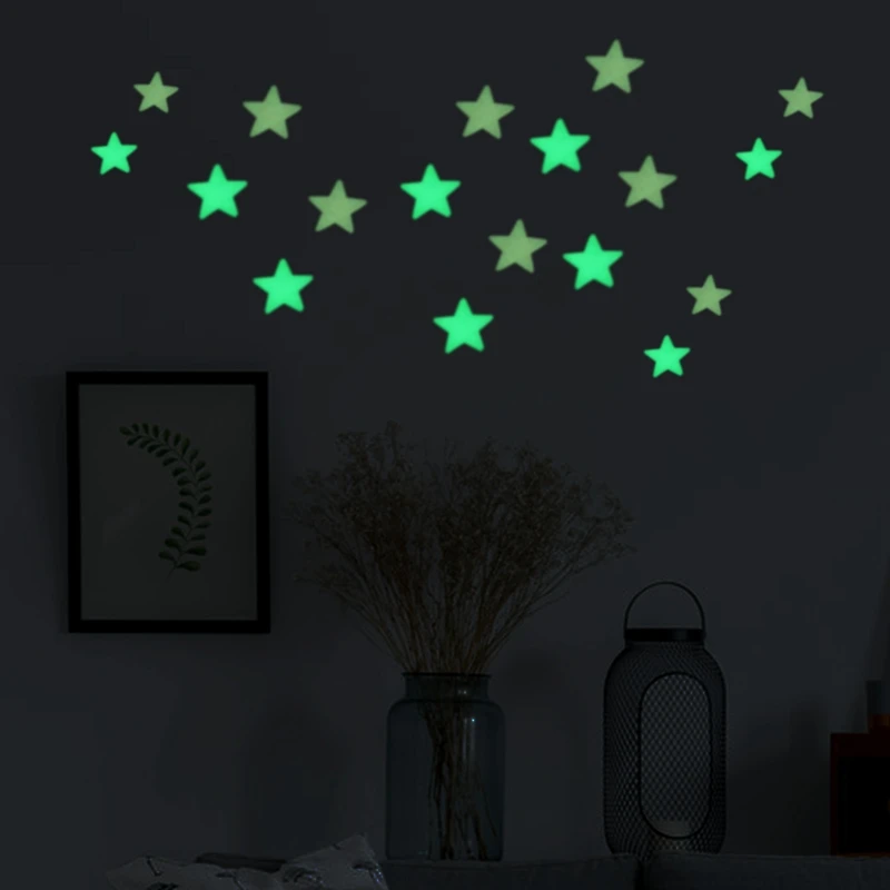 

100pcs/pack Luminous Stars Moon Stickers Glow In The Dark Wall Stickers Fluorescent Wall Stickers Bedroom Ceiling Home Decor