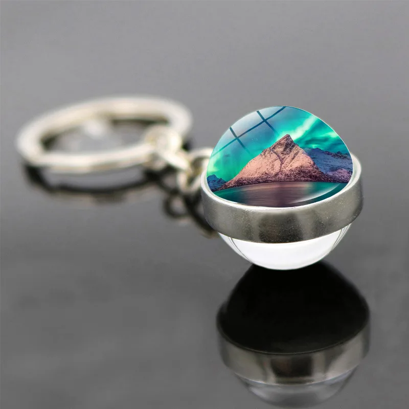 Северное сияние Аврора брелки двусторонний стеклянный шар с кабошоном кулон