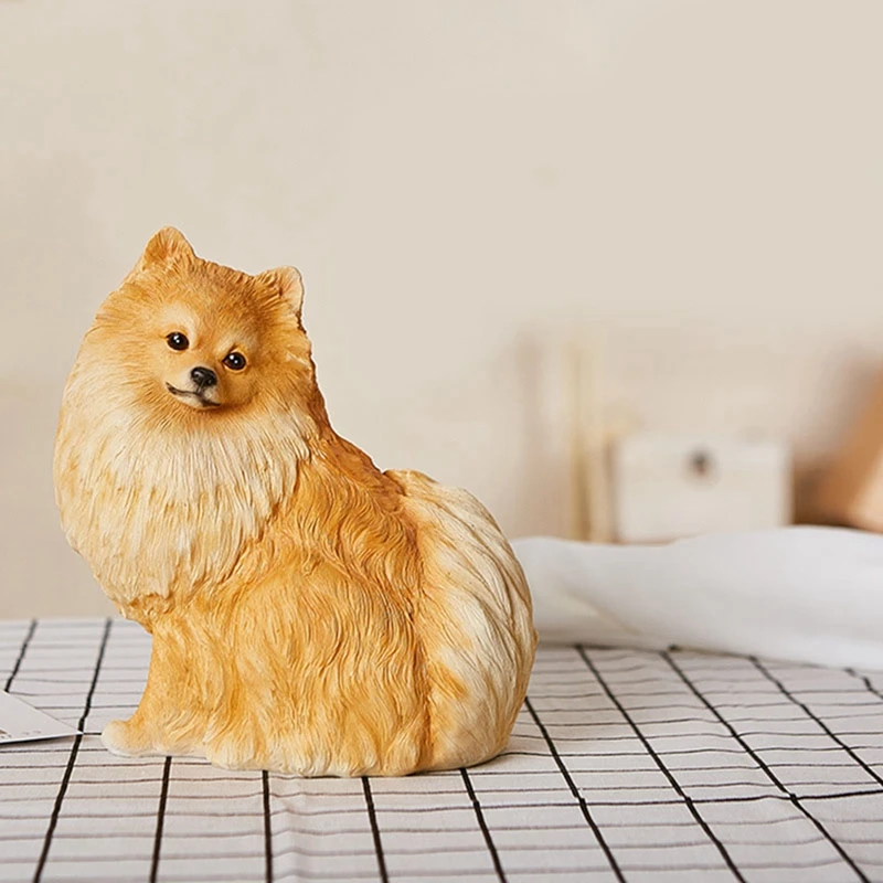 Garden Ornaments Outdoor Cute Pomeranian Statue Handmade Decoration Simulation Puppy Sculpture Resin