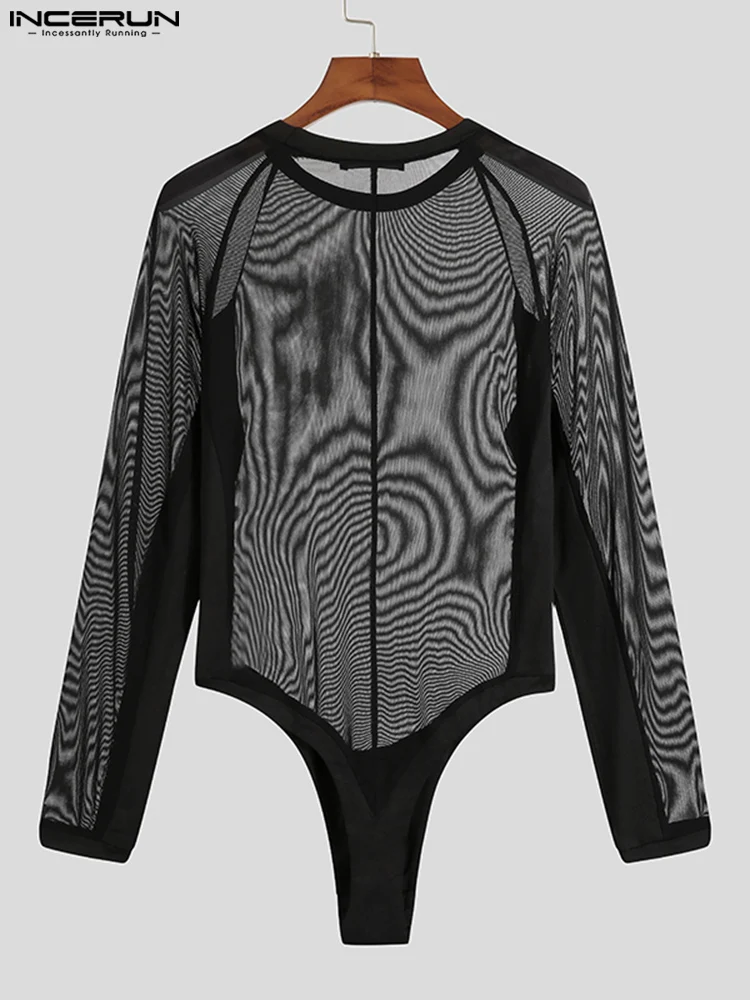 INCERUN 2023 Casual Homewear Men Comfortable Onesies Fashion Male See-though Thin Long Sleeves Suits Transparent Jumpsuits S-5XL