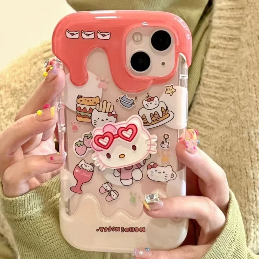 

Hello Kitty Sanrio Plush Kawaii Cartoon Cute Camping Kt IPhone Stand Phone Case Anime Plush Toy for Girl Kids Toys Birthday Gift