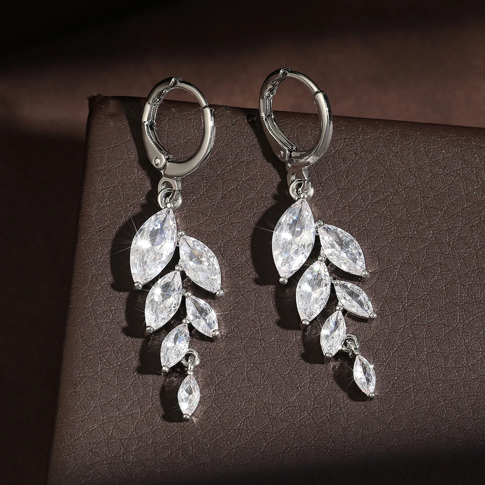 ZAKOL Классические Серьги С Кубическим Цирконием В Виде Листьев Маркизы Для Женщин