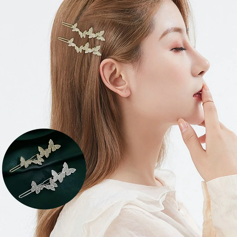 

2 шт., заколки для волос в виде бабочек с бриллиантами