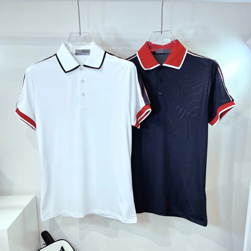 

Новая одежда для гольфа, Мужская футболка с коротким рукавом и Т-образным воротником, подходящая по цвету простая Сетчатая футболка для гол...