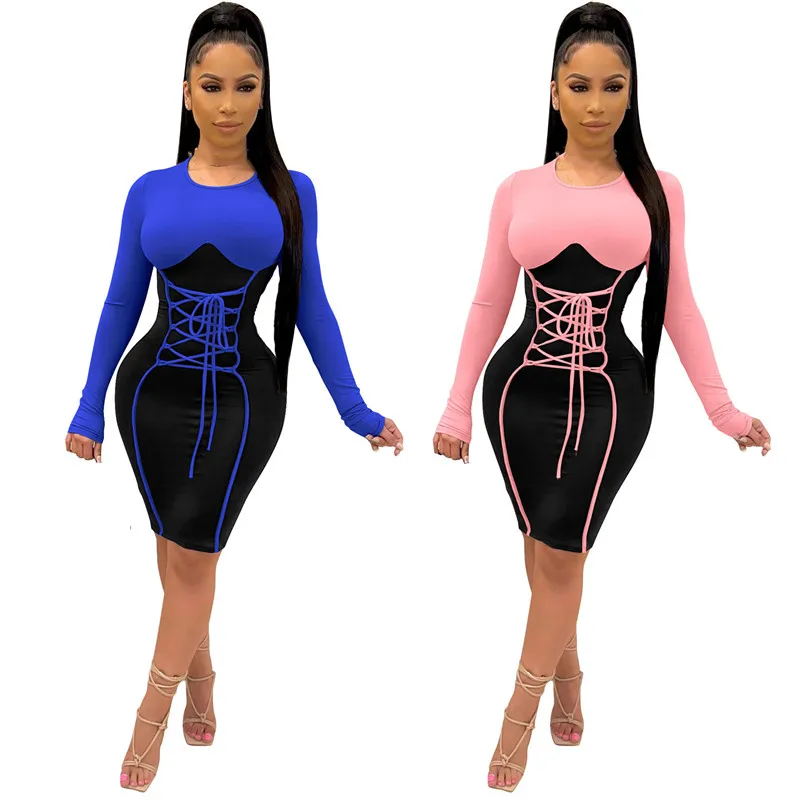 

WUHE Sexy Long Sleeve Patchwork Bandage Bodycon Dress Birthday Party Elegant Outfits for Women Night Club Wear Mini Dresses