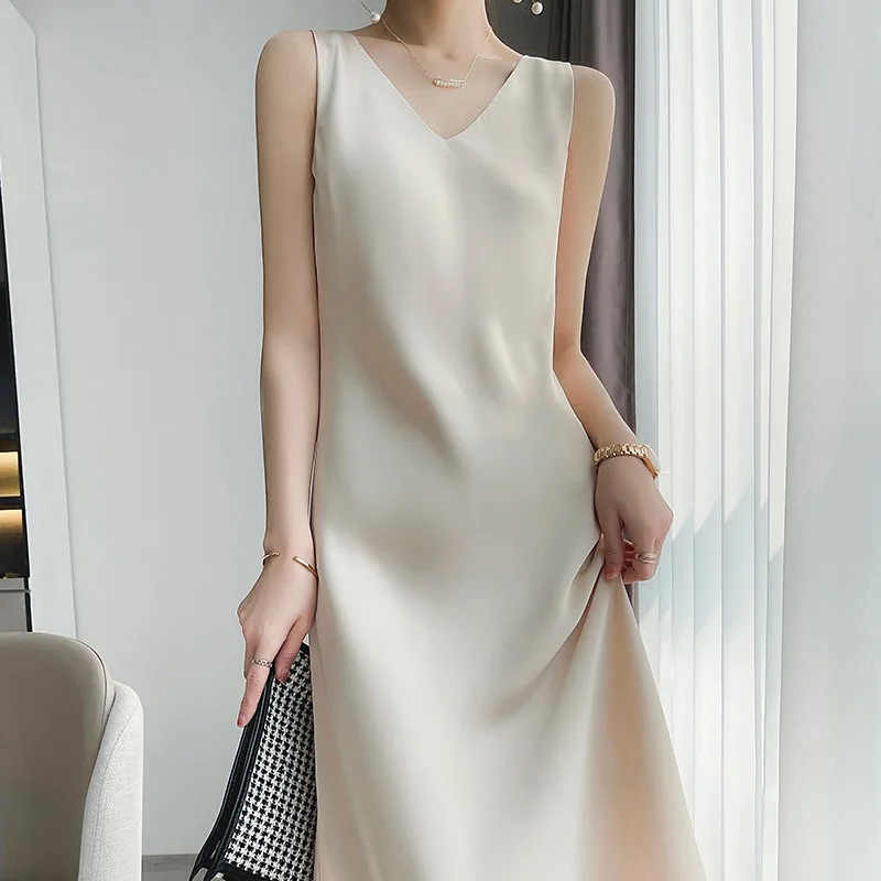 

Летняя Новинка, Женская Высококачественная однотонная Удобная длинная юбка из шелка тутового шелкопряда, крутая Сексуальная Модная шелков...