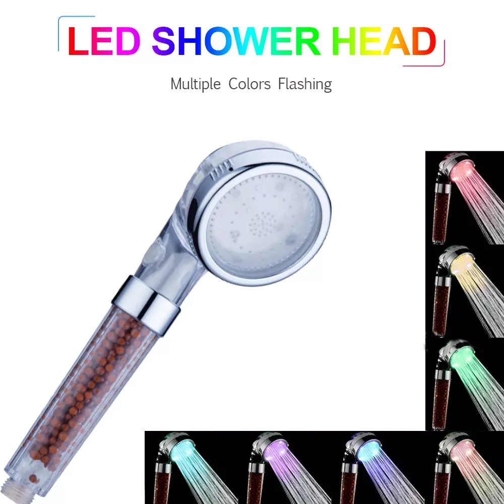 

LED Shower Head Hand LED Shower Head Ionic Filter Multiple Colors Automatically Color-Changing Showerhead Bathroom Accessories